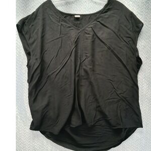 Old Navy Womens XL Black V-Neck Short Sleeve Rayon Blouse Top Light Airy